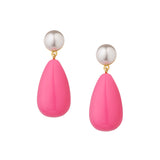 Pink & White Large Goldplated Drop Earrings w. Pearl