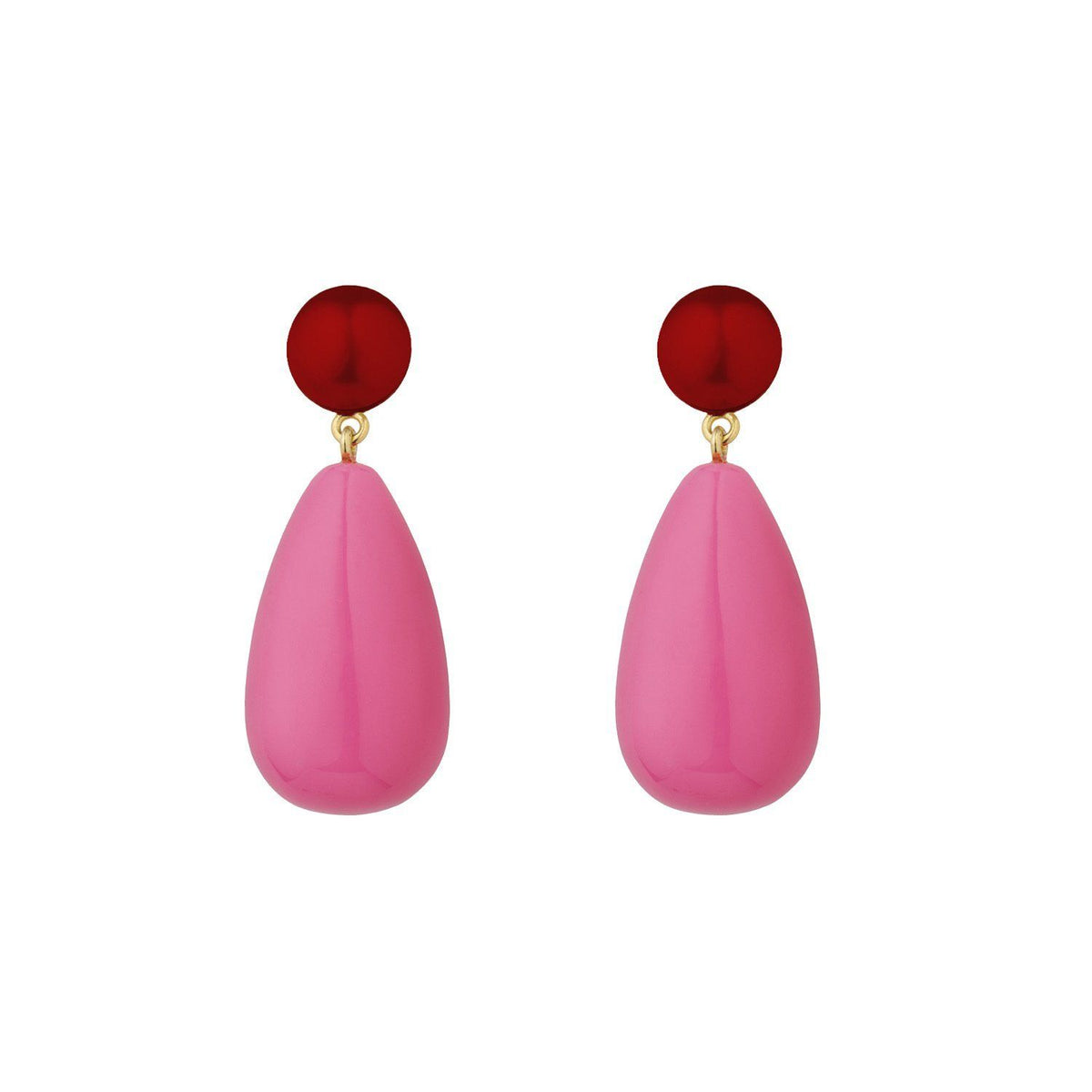 Pink & Red Large Goldplated Drop Earrings