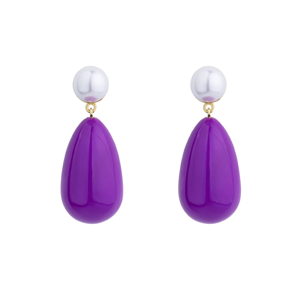 Drop Light Purple & White Gold Plated Earrings w. Pearls
