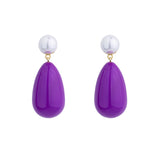 Drop Light Purple & White Gold Plated Earrings w. Pearls