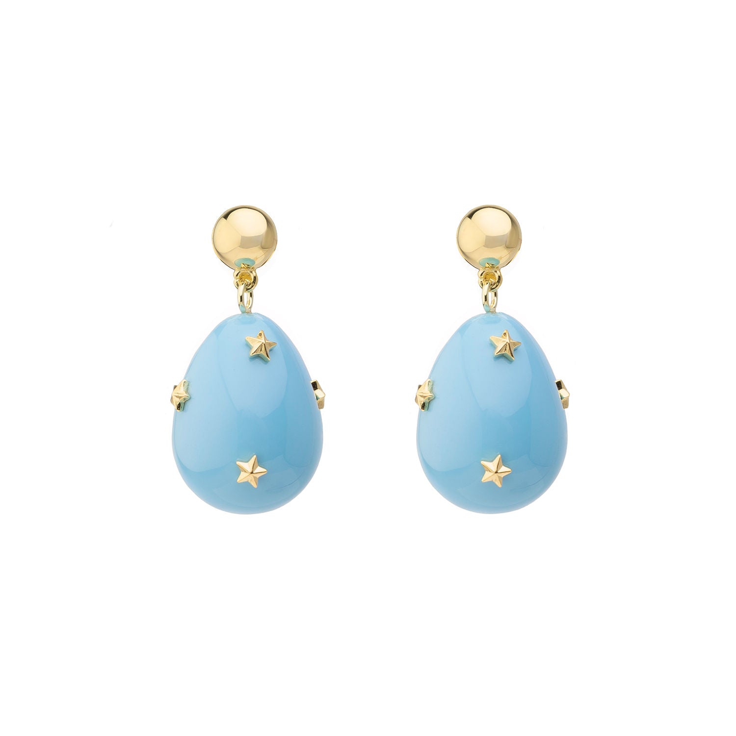 Blue Mini Goldplated Galaxy Drop Earrings w. Pearl