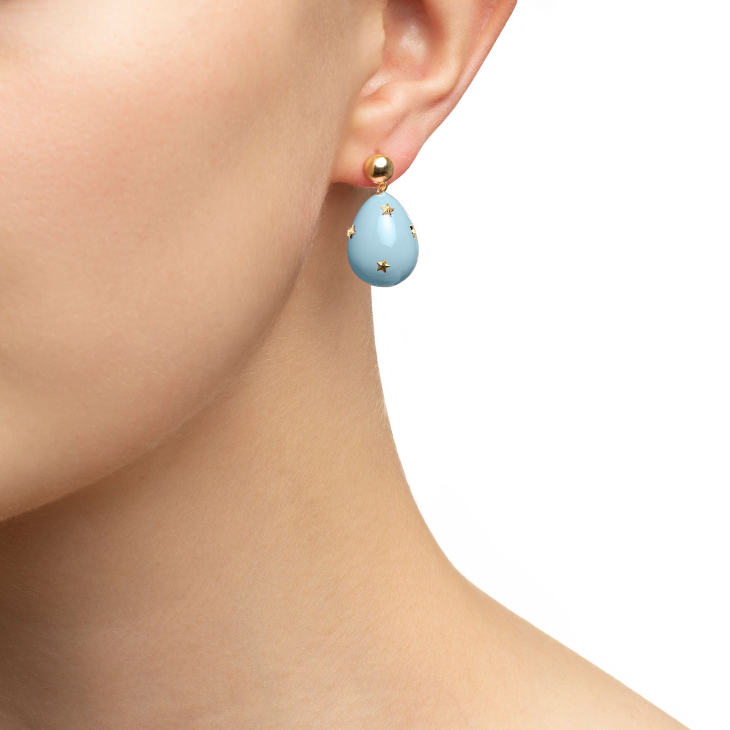 Blue Mini Goldplated Galaxy Drop Earrings w. Pearl