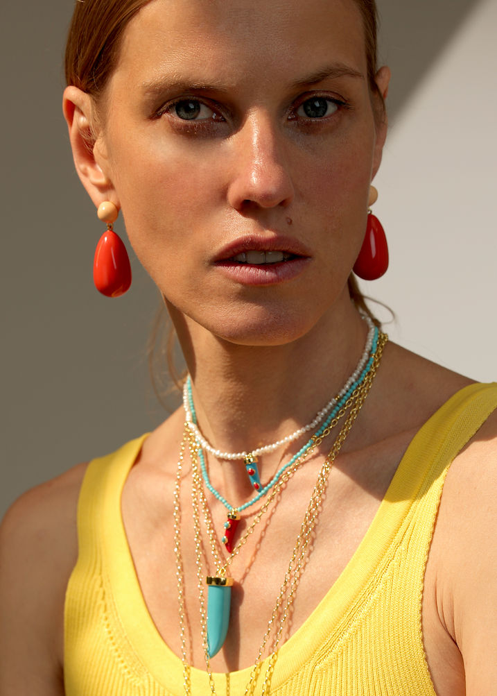 Red Large Goldplated Drop Earrings