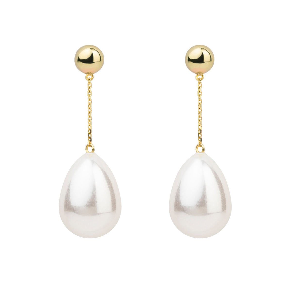 White Chain Mini Goldplated Drop Earrings w. Pearl