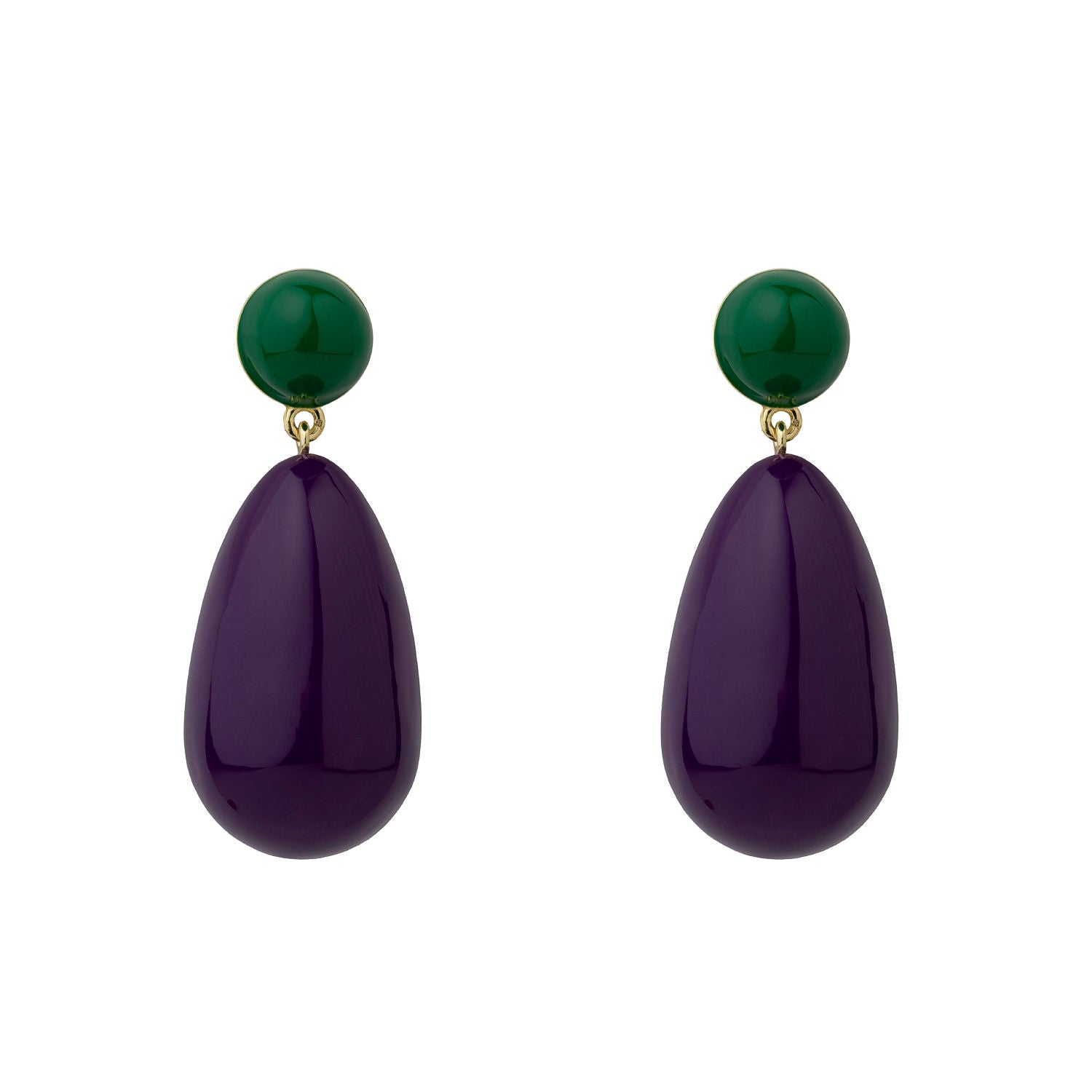 Green & Purple Large Goldplated Drop Earrings w. Pearl
