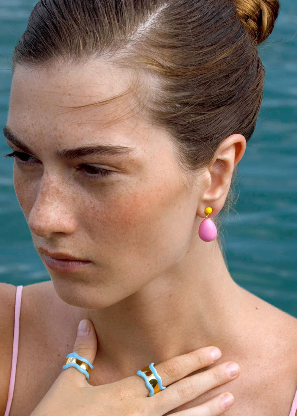 Pink & Yellow Mini Goldplated Drop Earrings