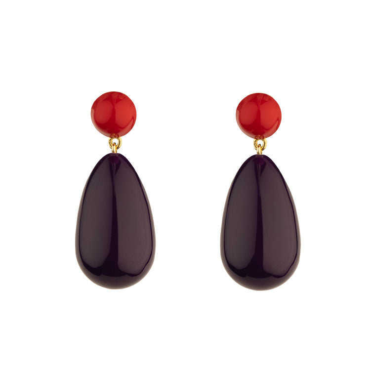 Red & Purple Large Goldplated Drop Earrings