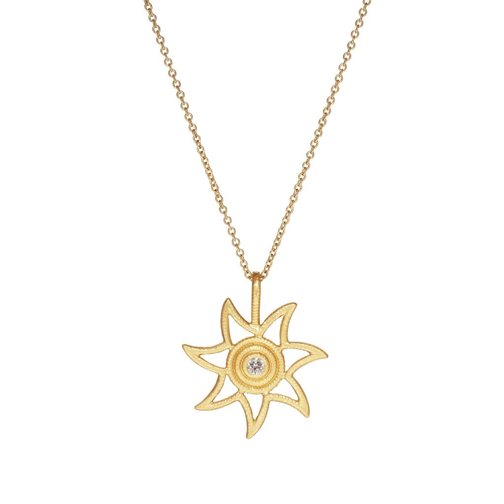 Sun Large 18K Gold Pendant w. 0.011ct Diamond