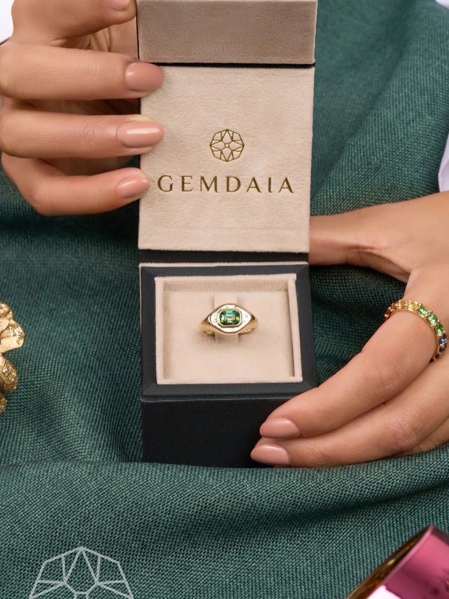 Grøn Safir 14K Guld Signet Ring
