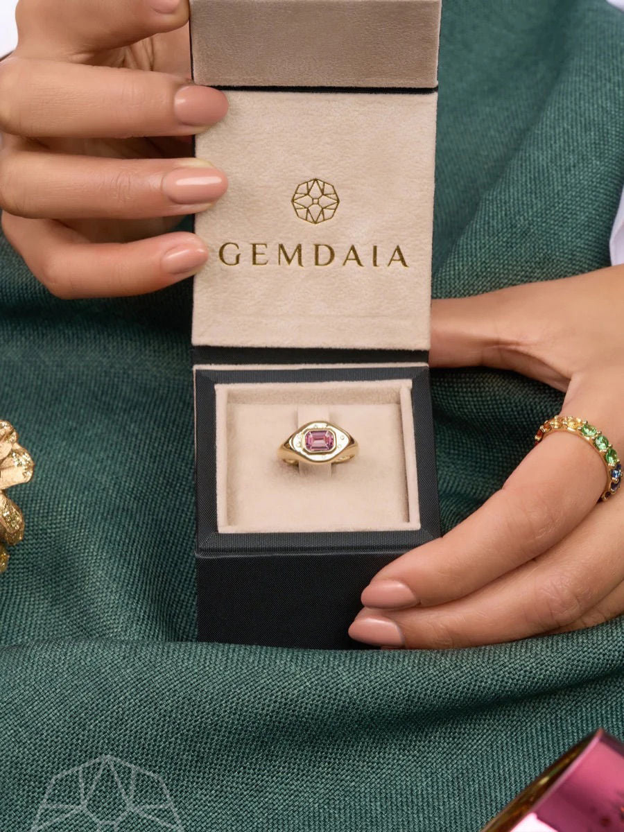 Pink Safir 14K Guld Signet Ring