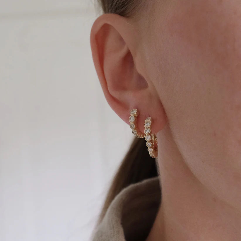 Elba Raga 14K Gold or White Gold Hoops w. Diamonds