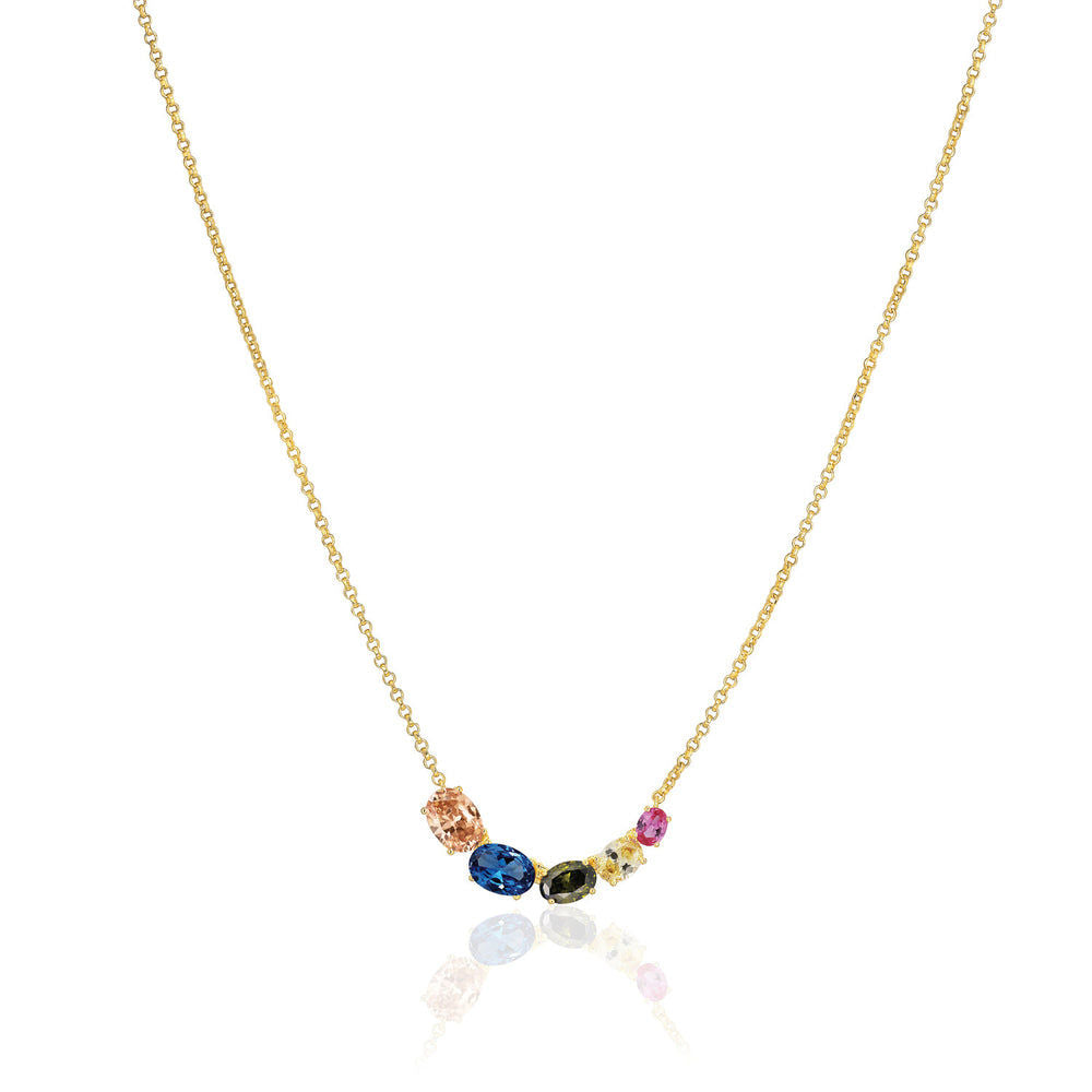 Ellisse Cinque 18K Gold Plated Necklace w. Colored Zirconias