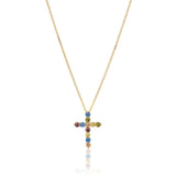 Belluno Croce 18K Gold Plated Necklace w. Colored Zirconias