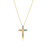 Roccanova Croce 18K Forgyldt Halskæde m. Farvede Zirkoner