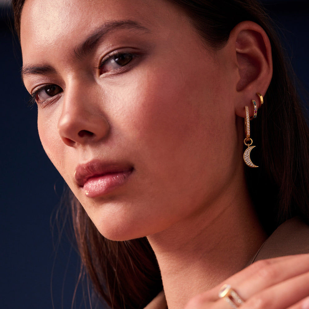 Hoop Charm Luna 18K Gold Plated Pendant w. White Zirconia