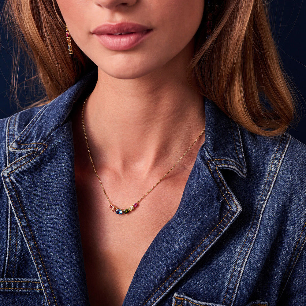 Ellisse Cinque 18K Gold Plated Necklace w. Colored Zirconias