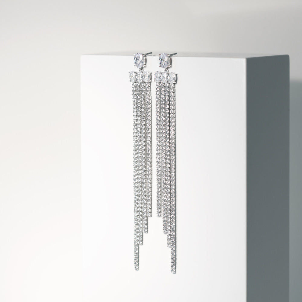 Ellisse Lungo Exclusive Grande Silver Earrings w. Zirconias