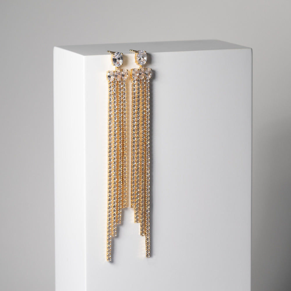 Ellisse Lungo Exclusive Grande 18K vergoldete Ohrringe m. Zirkon