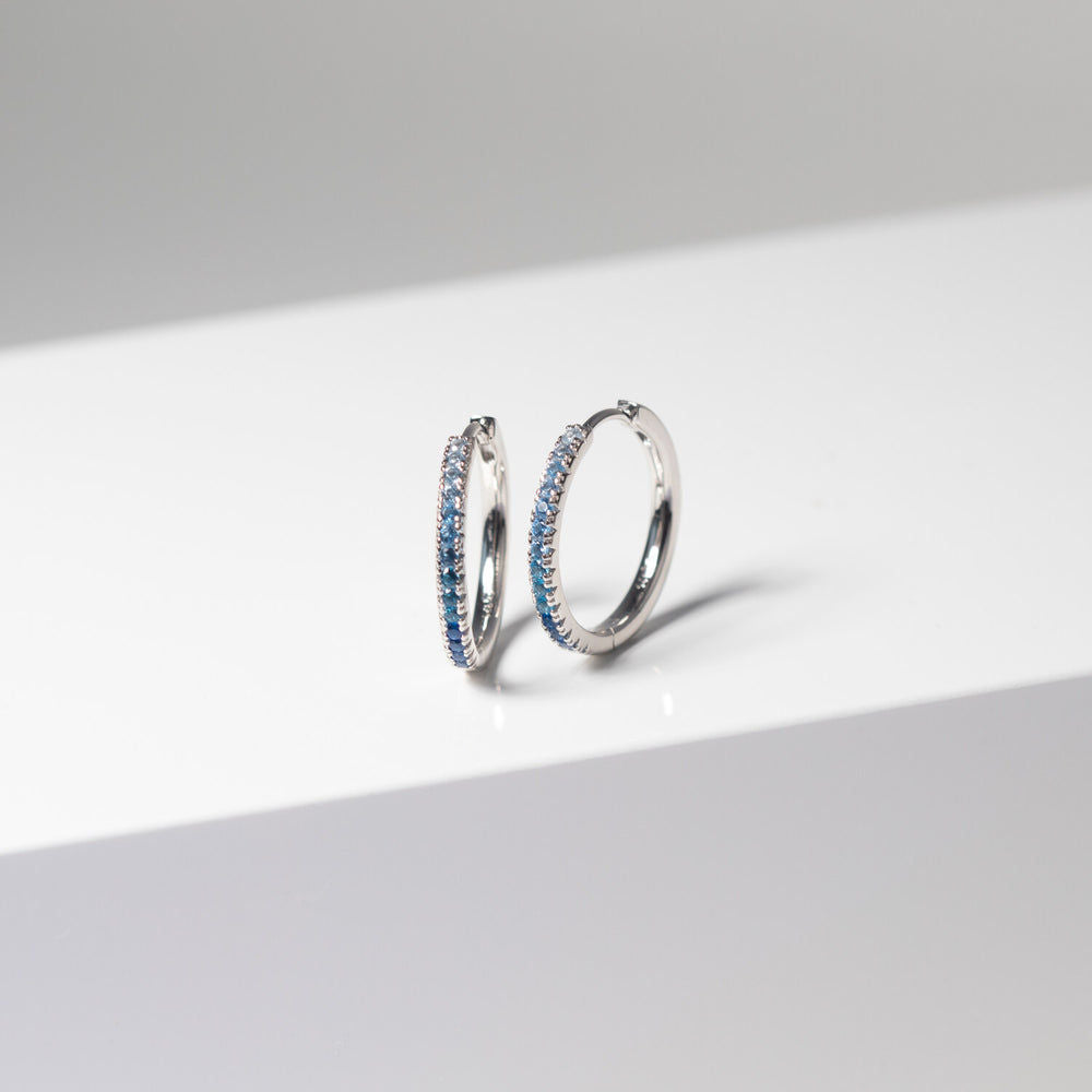 Ellera Grande Blue Silver Hoops w. Zirconia