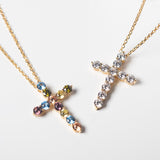 Belluno Croce 18K Gold Plated Necklace w. Colored Zirconias
