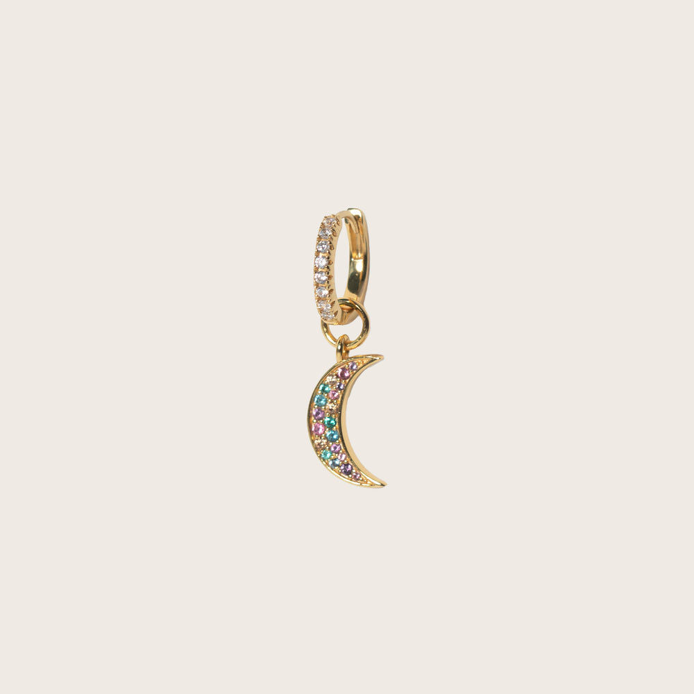 Hoop Charm Luna 18K Gold Plated Pendant w. Zirconia