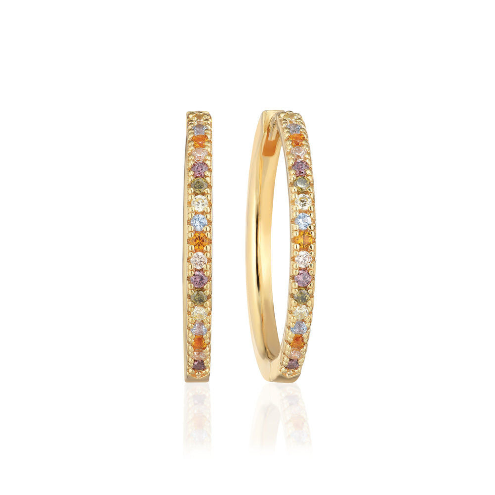Ellera X-Grande Blandet farver 18K Forgyldte Hoops m. Zirkoner