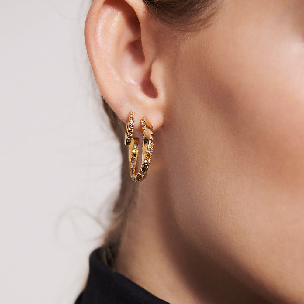 Ellera Medio Mixed Colours 18K Gold Plated Hoops w. Zirconia
