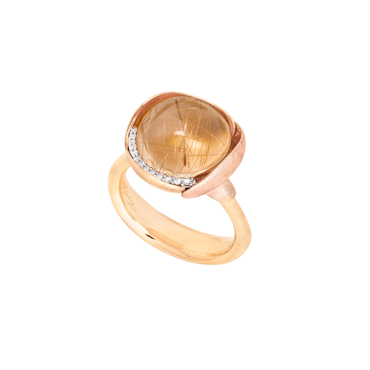 Lotus 3 18K Gold Ring w. Quartz & Diamonds