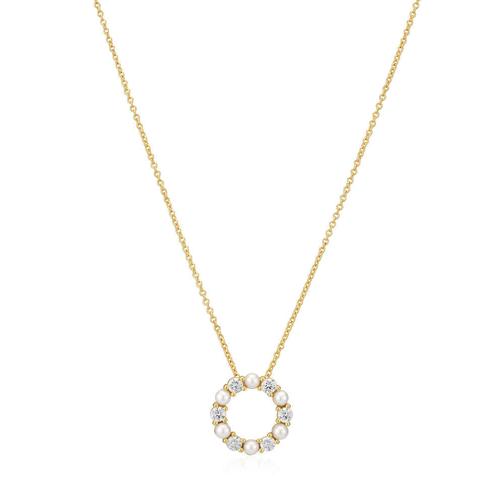 Biella Perla 18K Gold plattierte Halskette w. Zirkonia & Perle