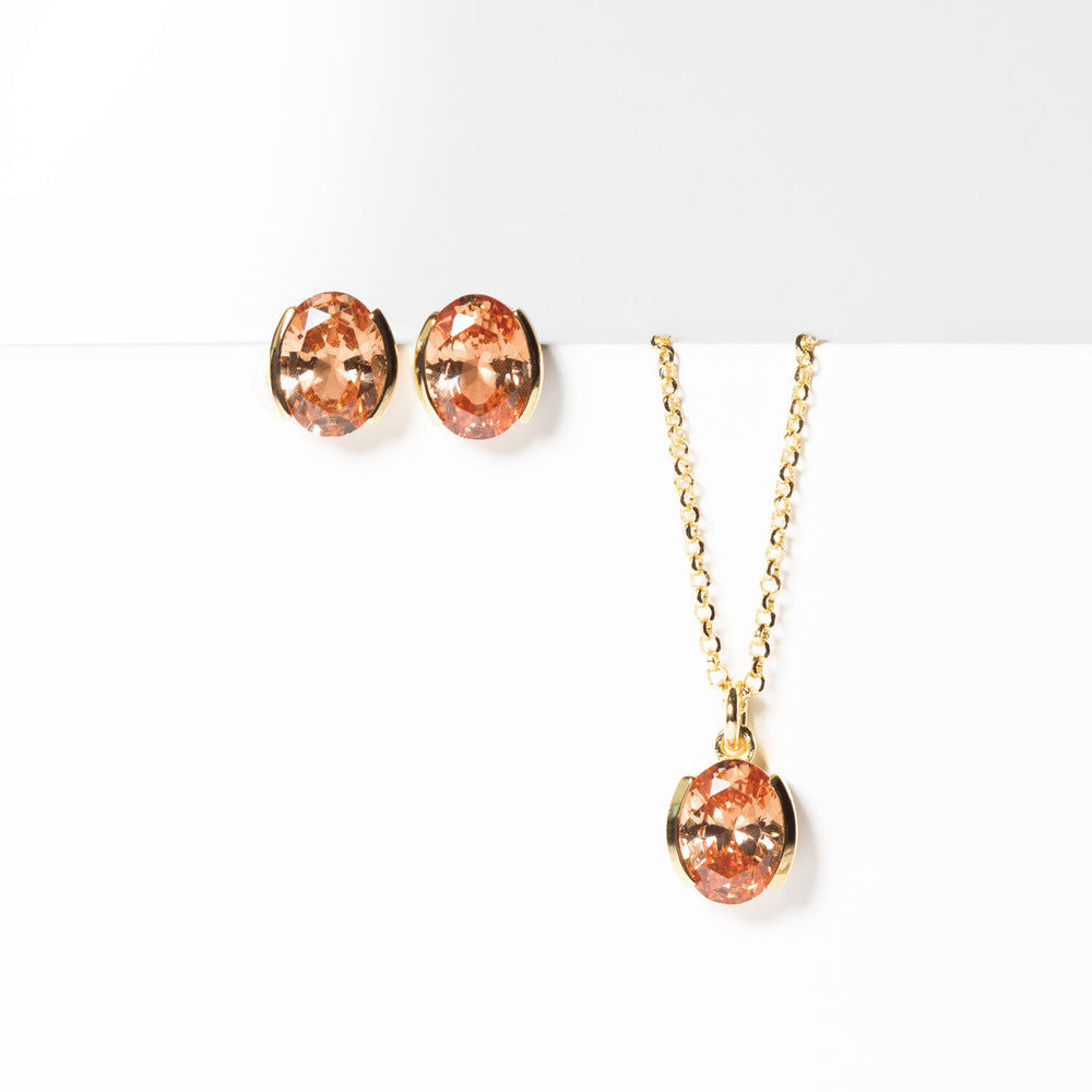 Ellisse Carezza 18K Forgyldt Halskæde m. Orange Zirkon