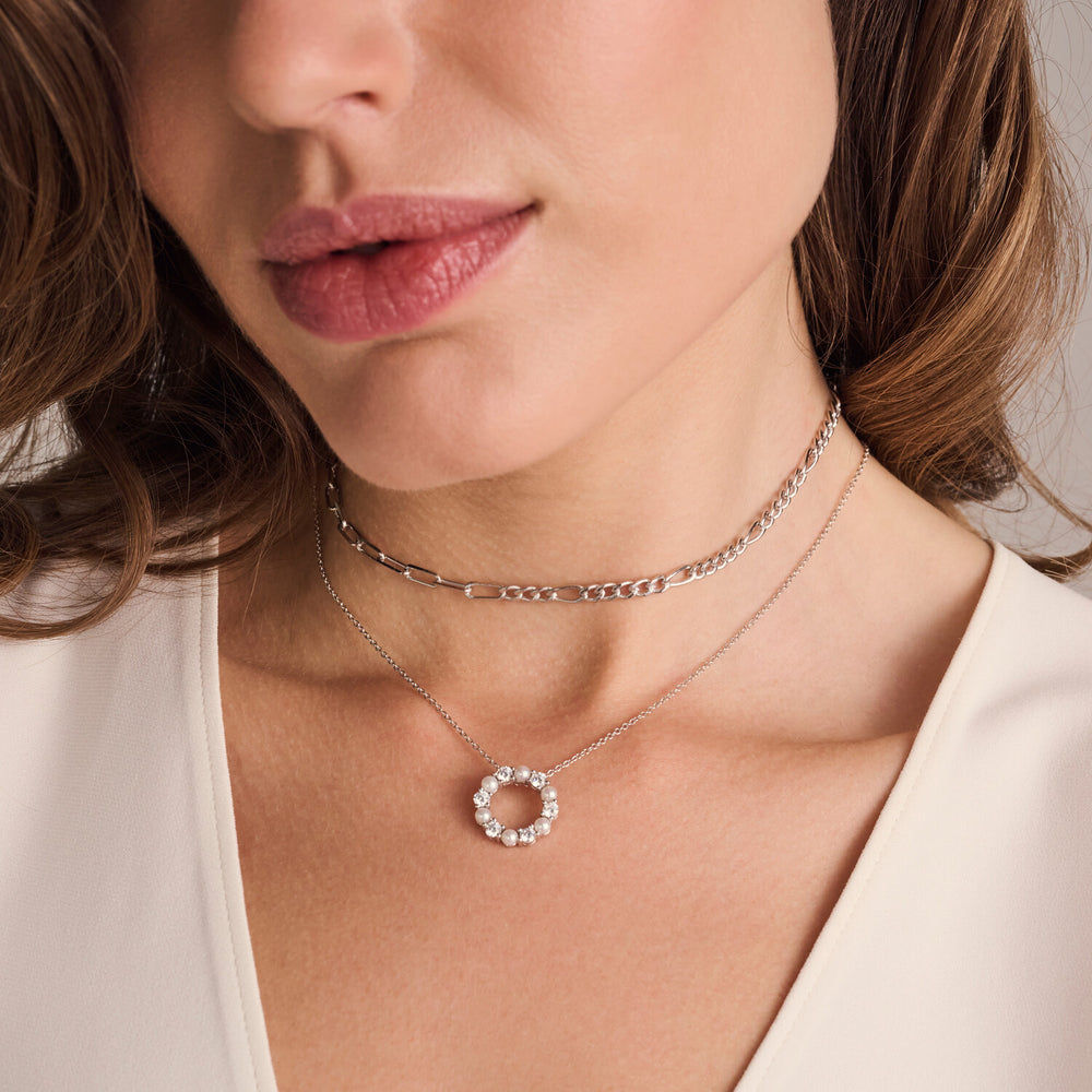 Biella Perla Silver Necklace w. Zirconia & Pearl