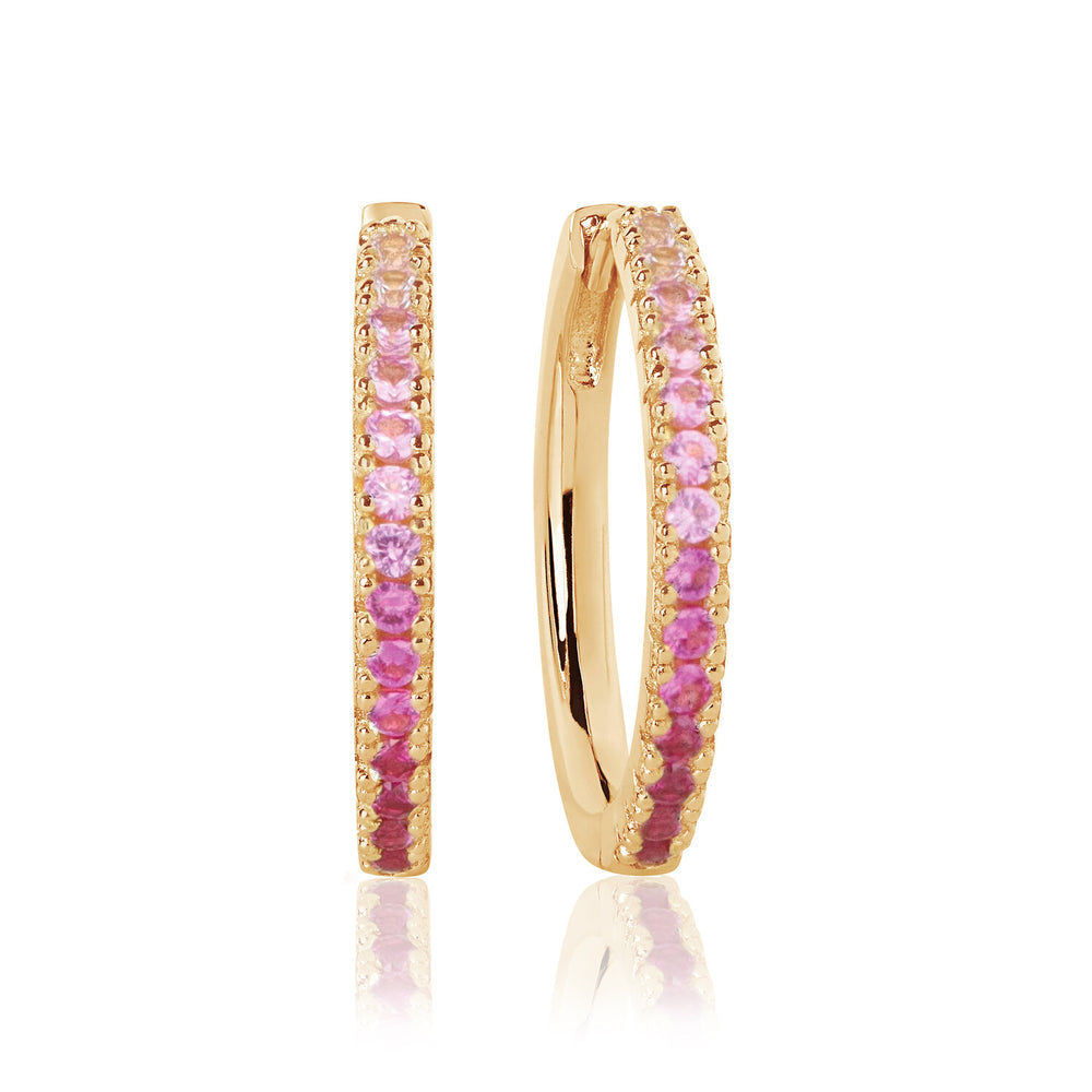 Ellera Grande Dark Pink 18K Gold Plated Hoops w. Zirconia