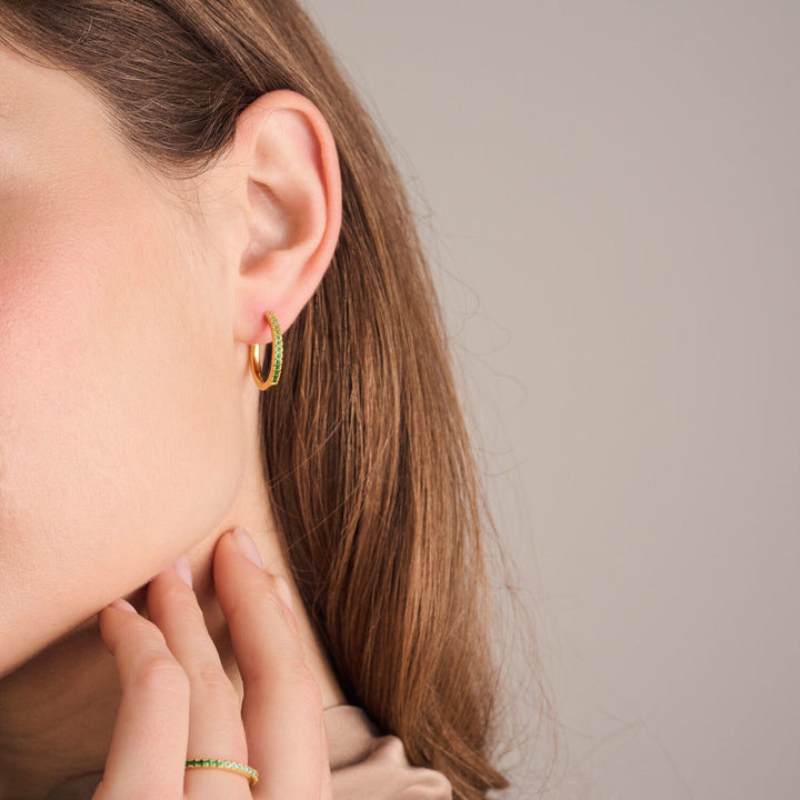 Ellera Grande Green 18K Gold Plated Hoops w. Zirconia