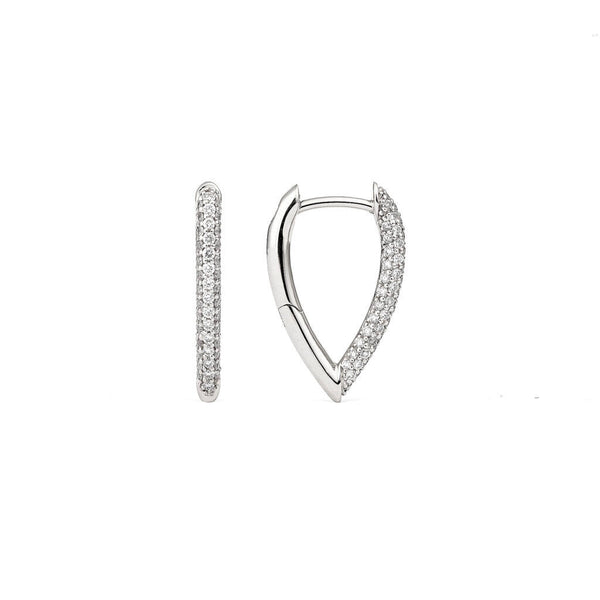 Drop Link Mini Pavé (18 mm) 18K Hvidguld Hoops m. Diamanter