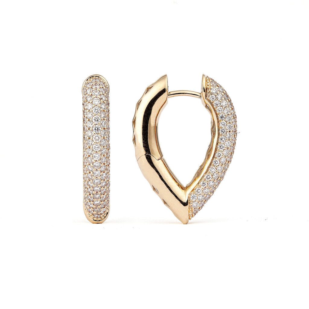 Drop Link Medium Pavé (25 mm) 18K Gold Hoops w. Diamonds