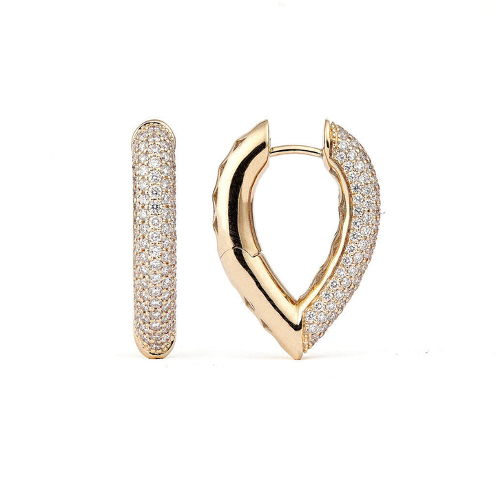 Drop Link Medium Pavé (25 mm) 18K Gold Hoops w. Diamonds