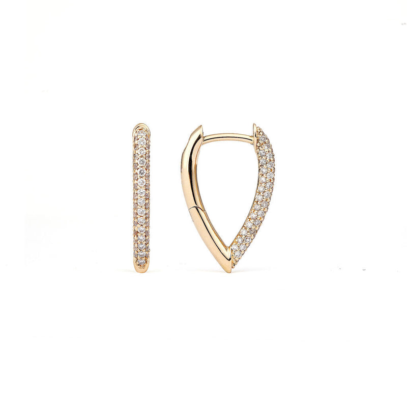 Drop Link Mini Pavé (18 mm) 18K Gold Hoops w. Diamonds