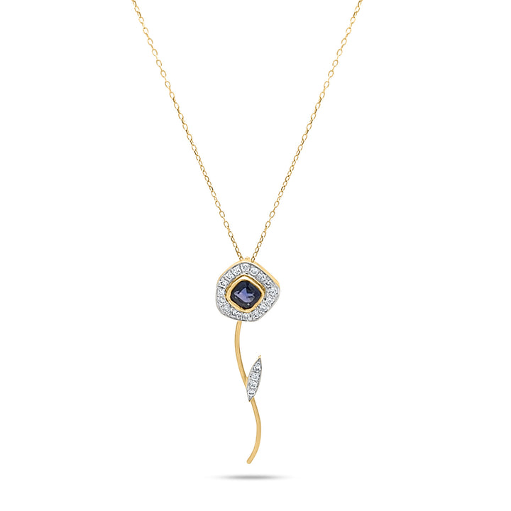 Wüste Rose Blume 18k Gold Halskette w. Blau Turmalin und Diamanten