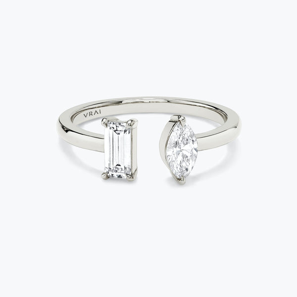 Baguette & Marquise Mixed Cuff 14K Hvidguld Ring m. Lab-Grown Diamanter