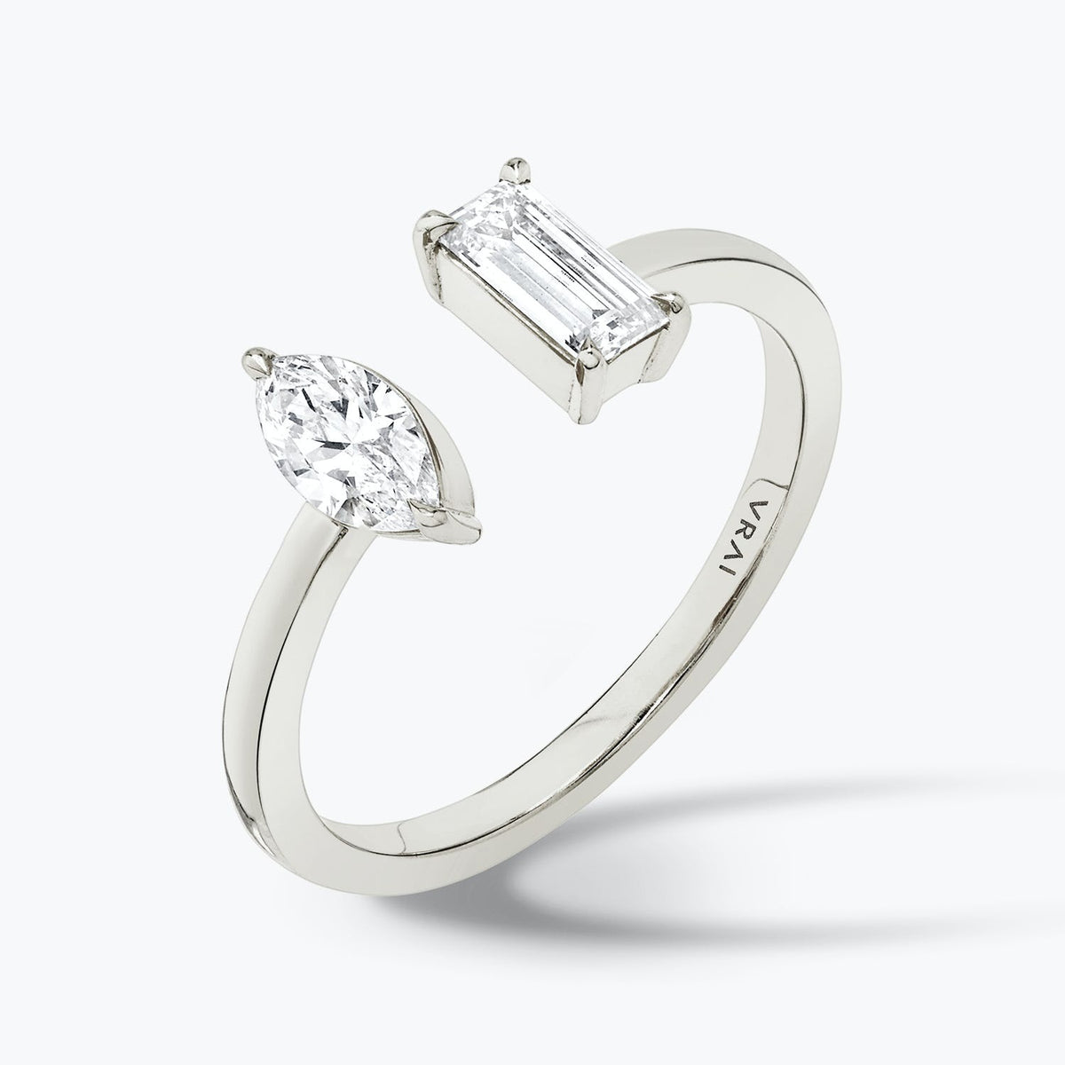 Baguette & Marquise Mixed Cuff Ring I 14K Weißgold I Labor-Diamanten