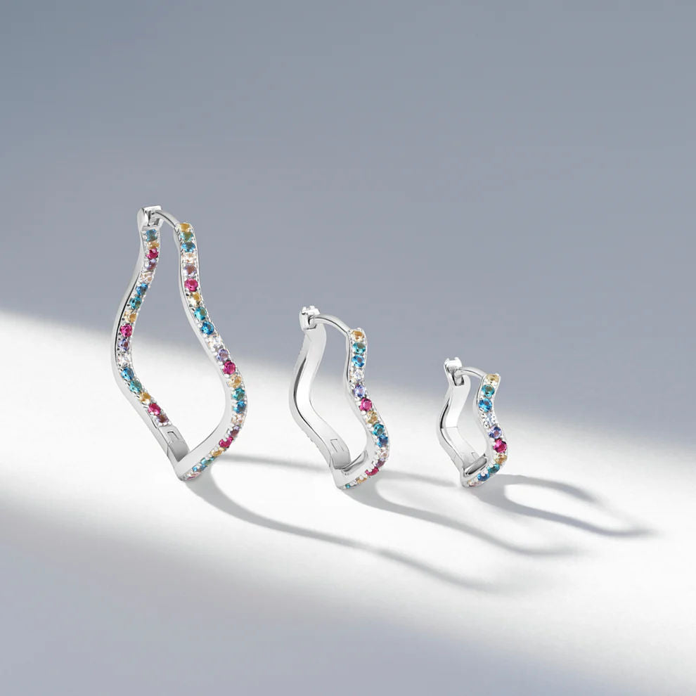 Ellera Waves X-Large Silver Earrings w. Zirconias