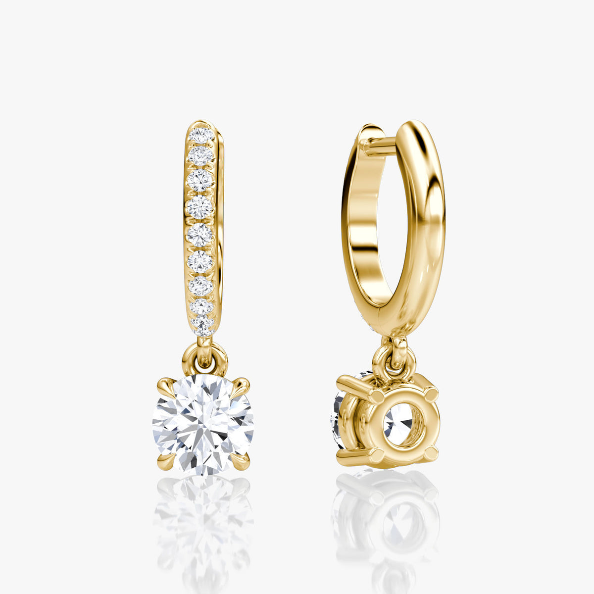 Solitaire Drop Pavé 14K Gold Huggie Hoop w. Diamanten gewachsen