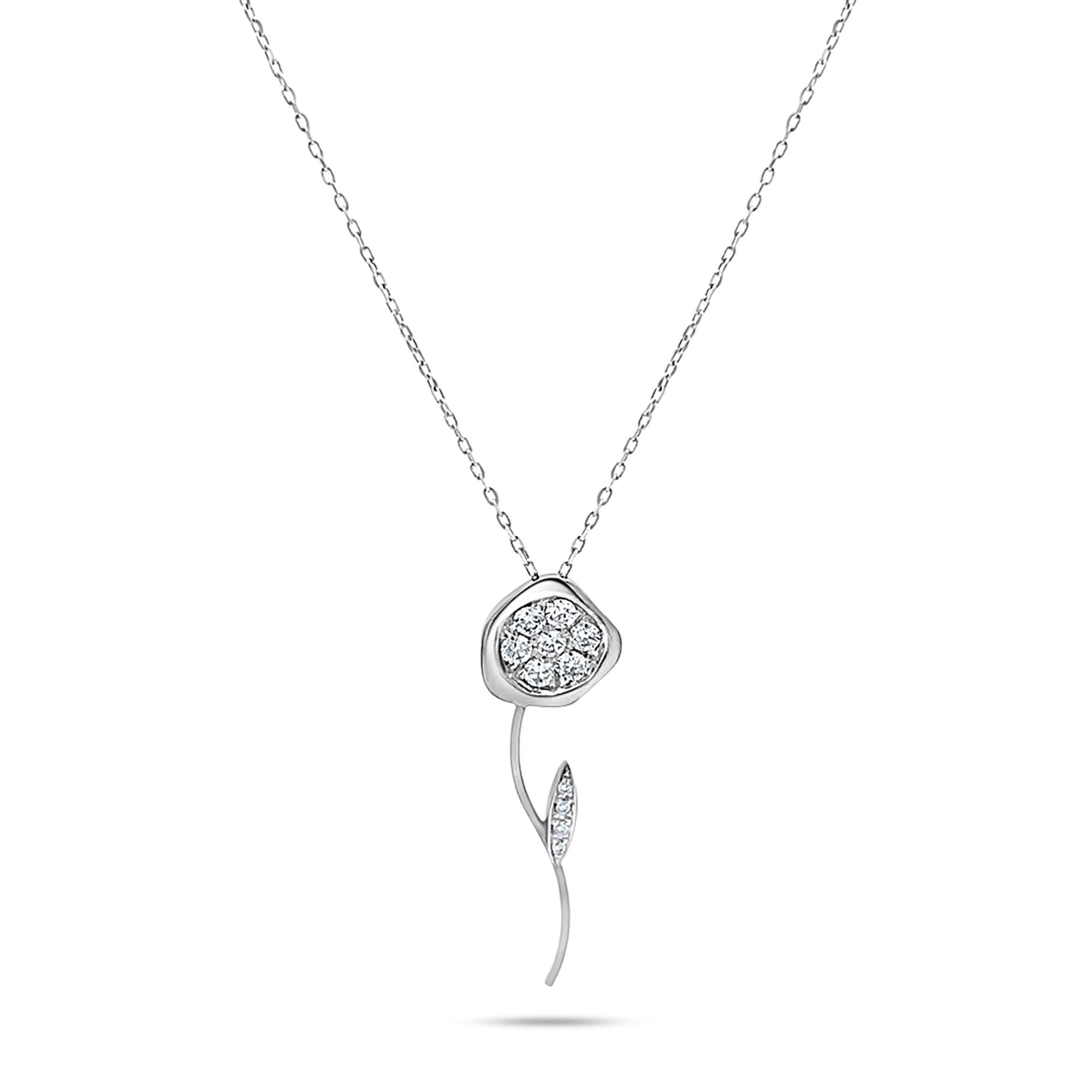 Desert Rose Flower 18K Gold Necklace w. Diamonds