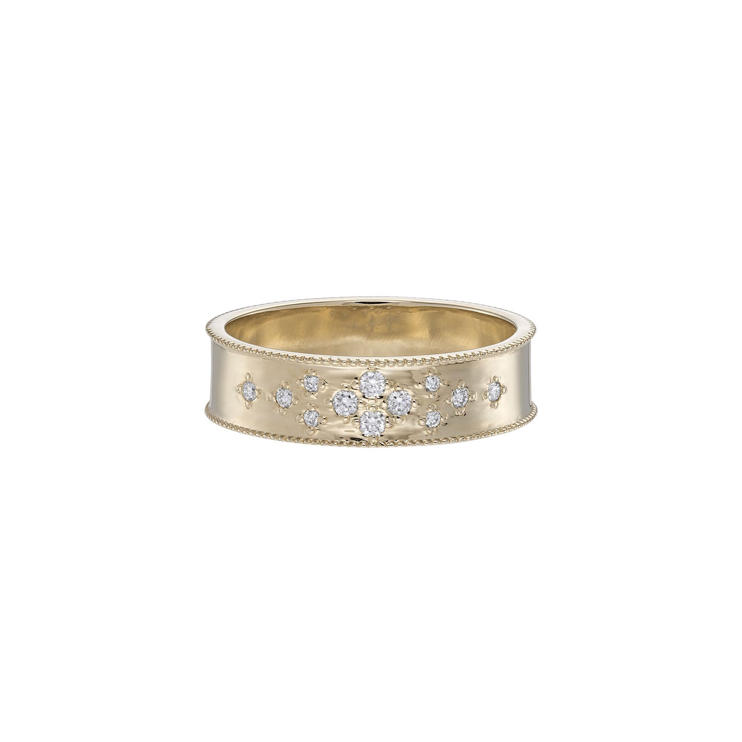 Dala Wide Diamond Scatter Band 9K Gold Ring w. Diamonds