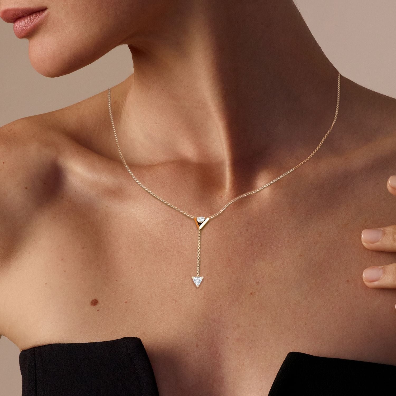 V Duo Lariat 14K Gold Necklace w. 0.50ct Lab-Grown Diamonds