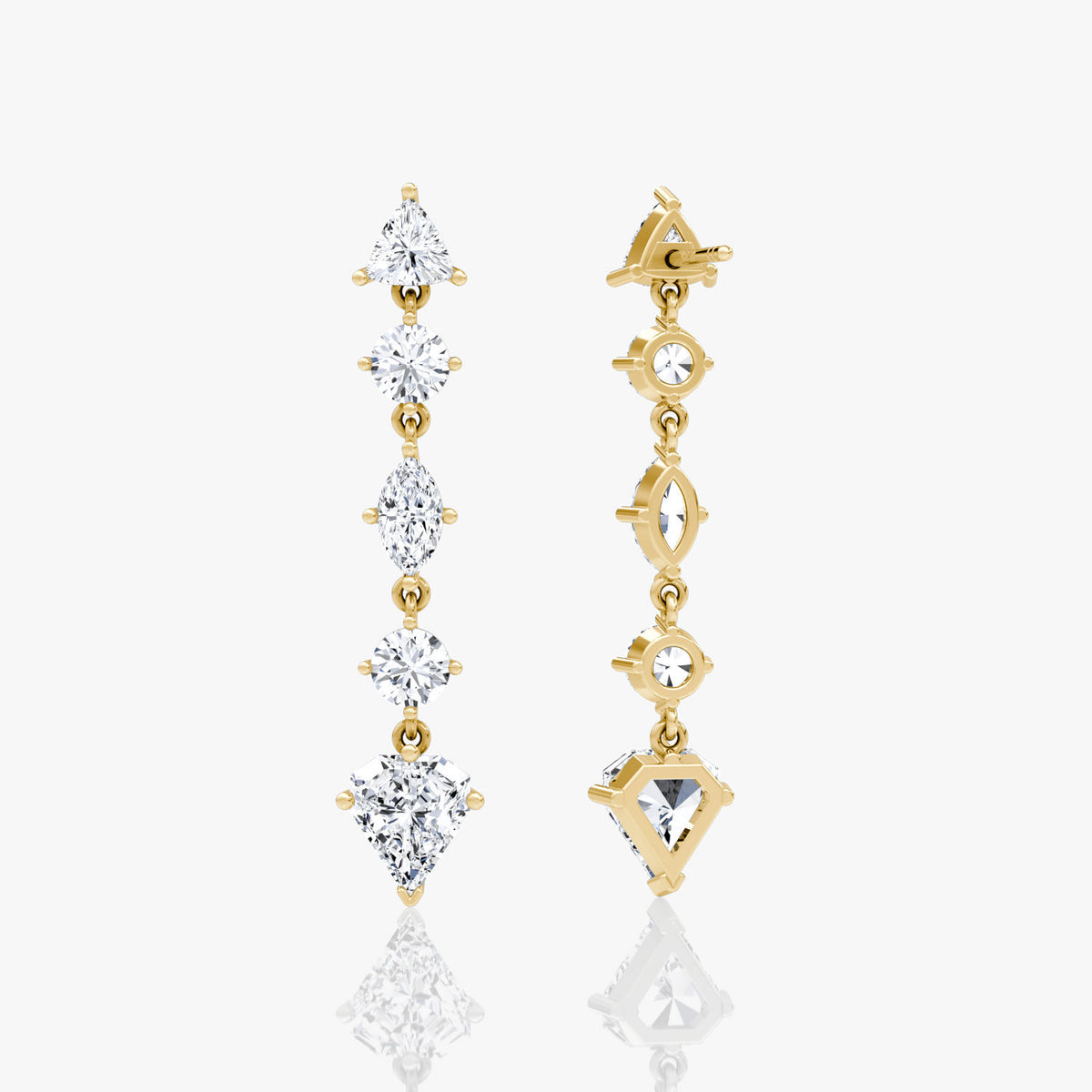 Mixed Shape Pavé Dangle 14K Guld Øreringe m. 3.0ct Lab-Grown Diamanter