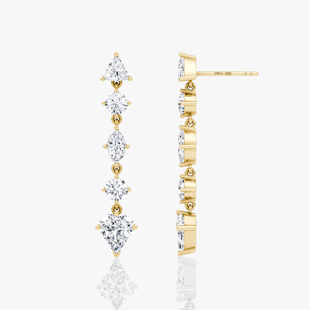Mixed Shape Pavé Dangle 14K Guld Øreringe m. 3.0ct Lab-Grown Diamanter