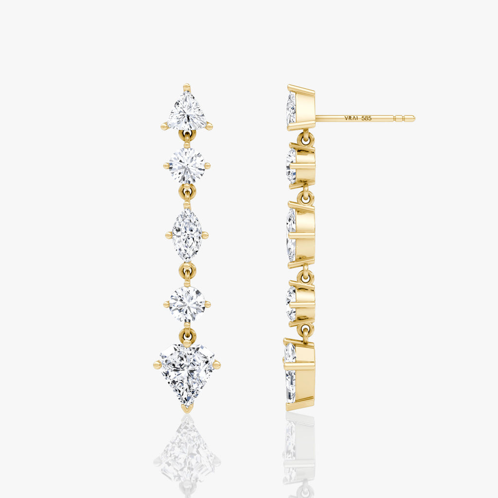 Gemischte Form Pavé Dangle 14K Gold Ohrringe w. 3.0CT Labor-Diamanten
