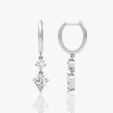 Duo Drop 14k Weißgold Huggies w. 2,0CT Shield Labor-Wachstumsimmassiva