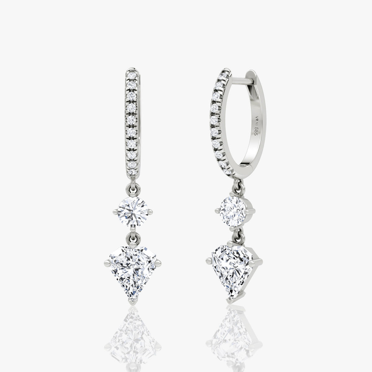Duo Drop Pavé 14K White Gold Huggies w. 2.0ct Shield Lab-Grown Diamonds